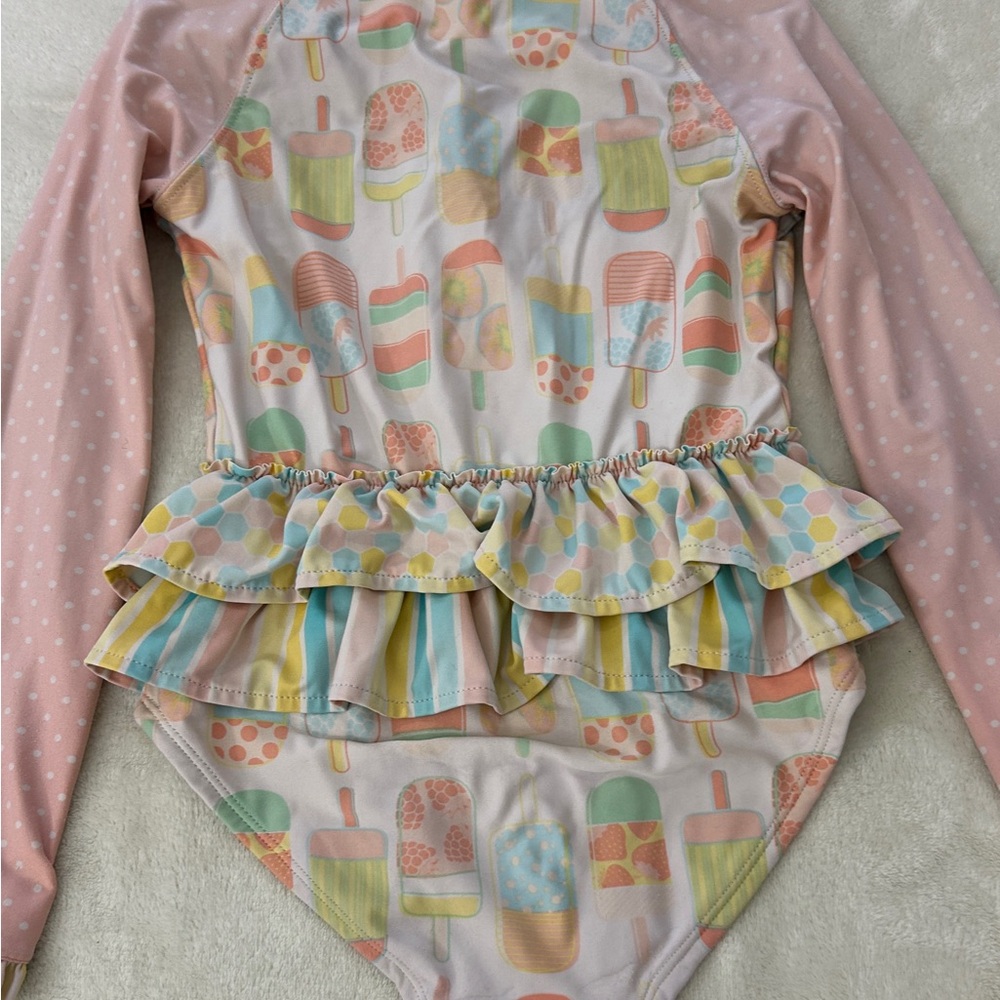 Matilda Jane Girls Popsicle Print Swimsuit Size 8 Rashguard Ruffles - Picture 4 of 7